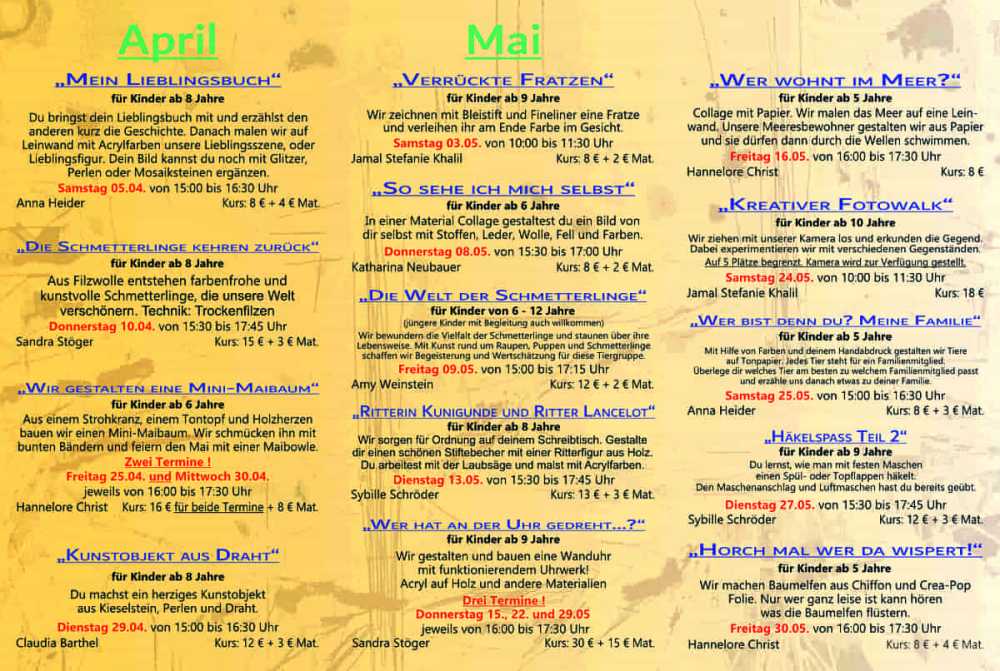 Kurse im April und Mai 2025